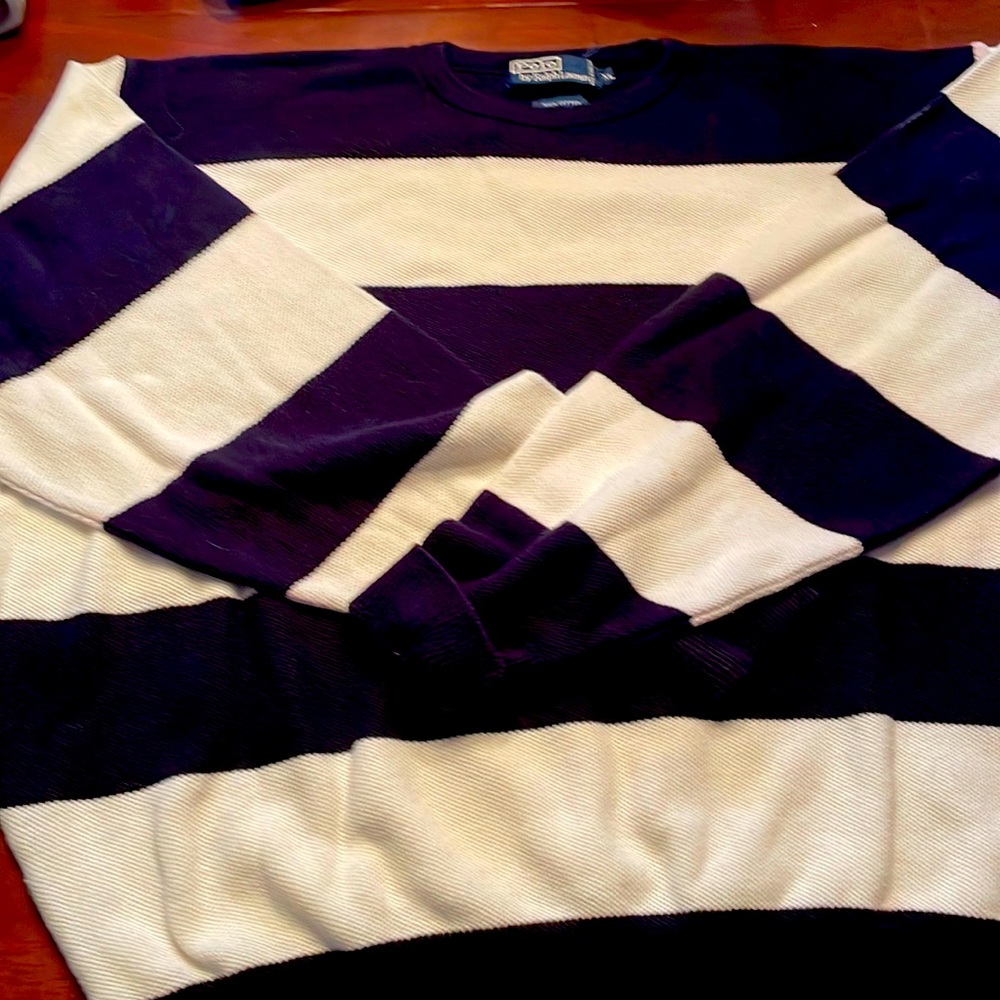 Polo Brand long sleeve sweater.  Navy and White stripes